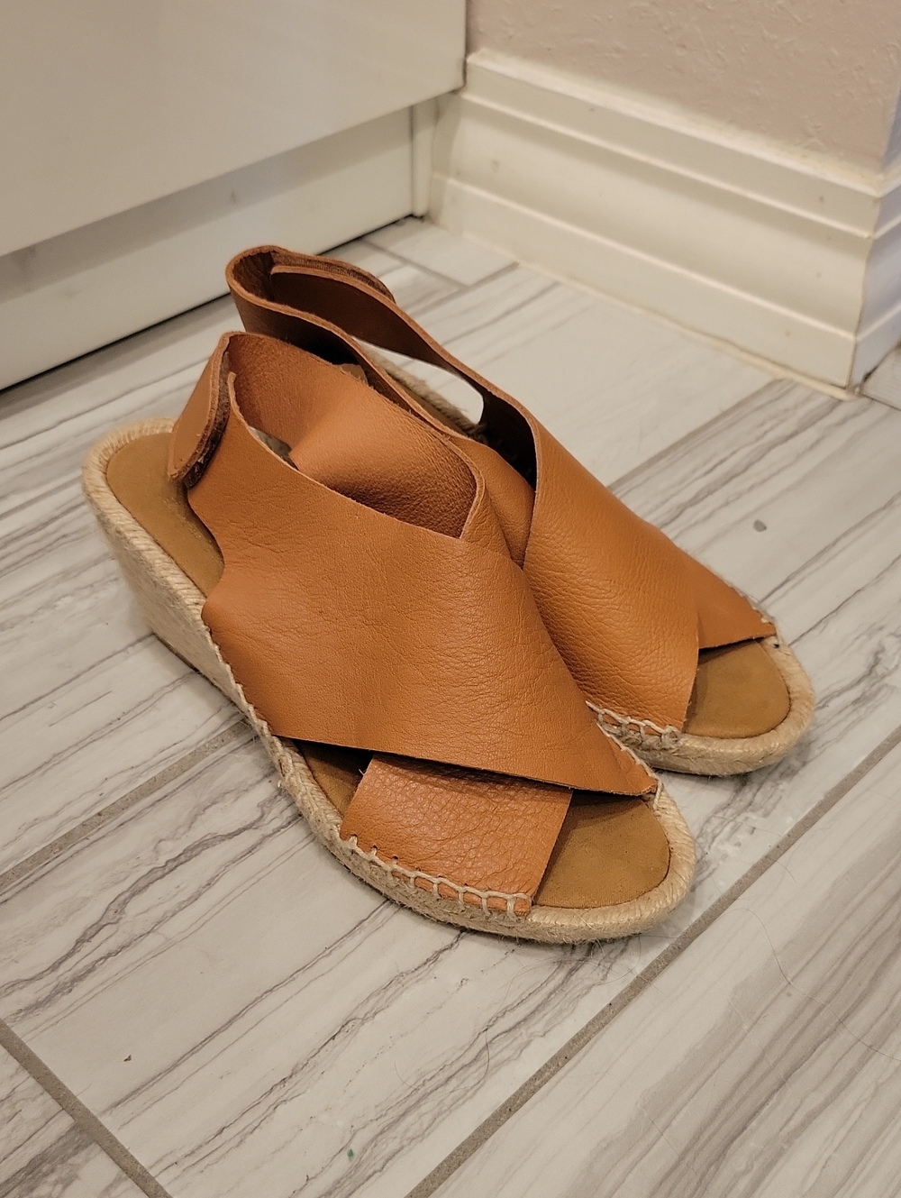 Women's Tan Leather Slingback Espadrille Sandals